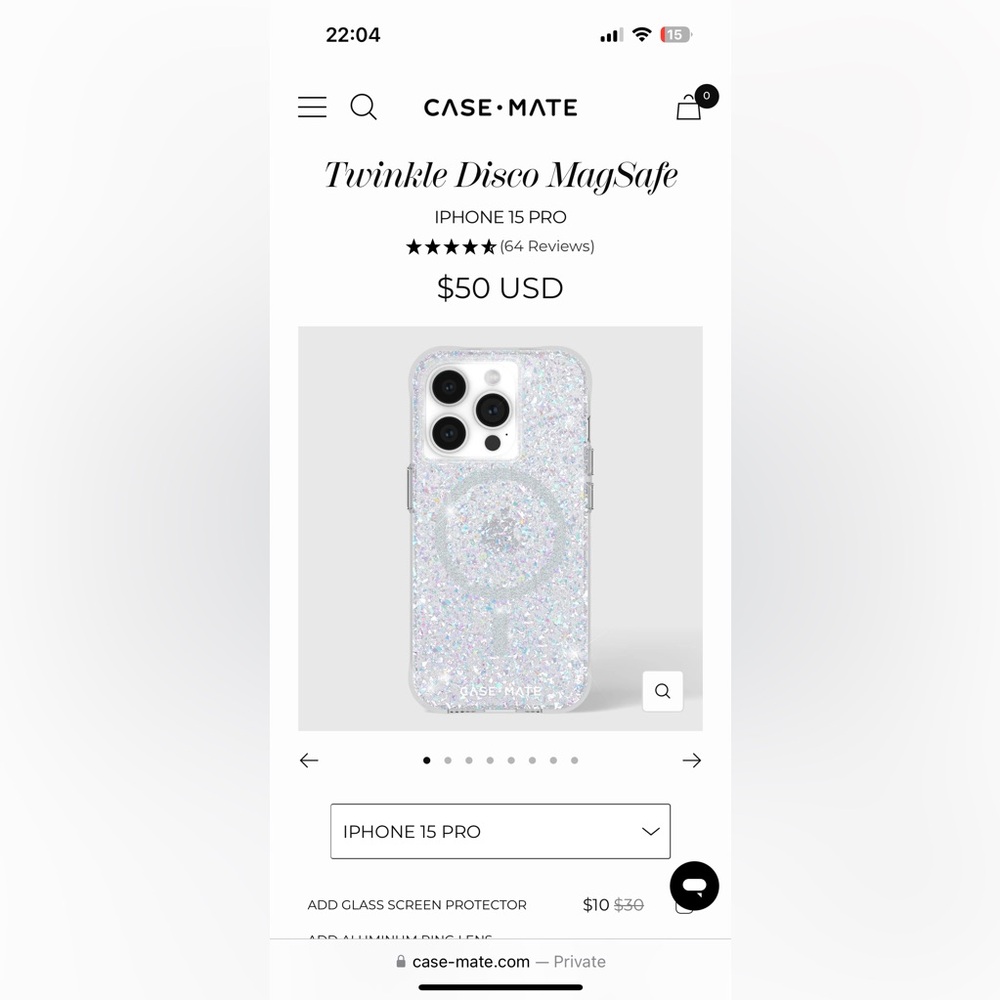 Casemate iPhone 15 pro case MagSafe Twinkle Disco new in box